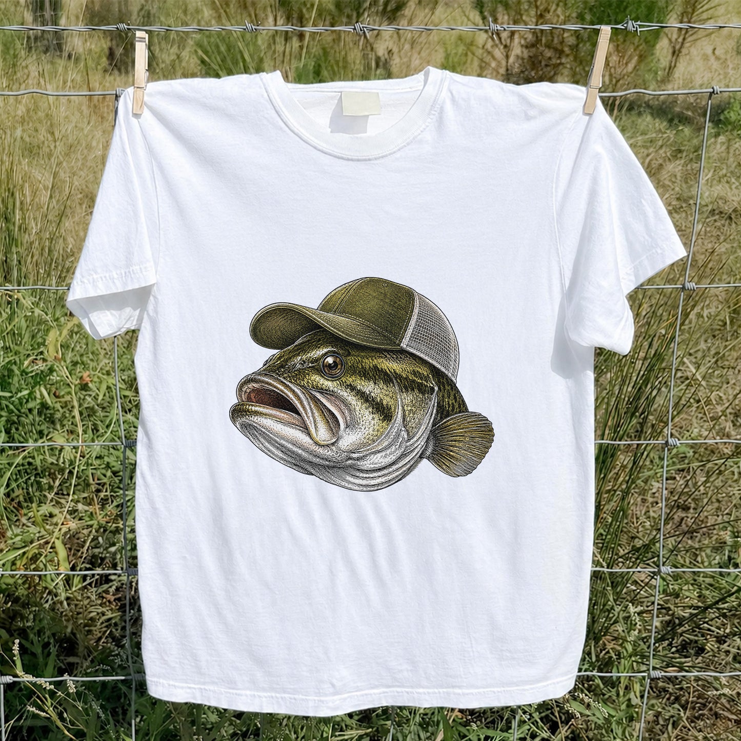 Bass Wearing Trucker Hat Fishing Graphic T-Shirt