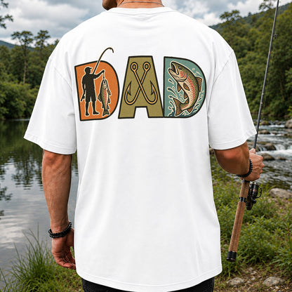 Dad Rainbow Trout and Fishing Hooks Retro Fishing T-Shirt | Back Print