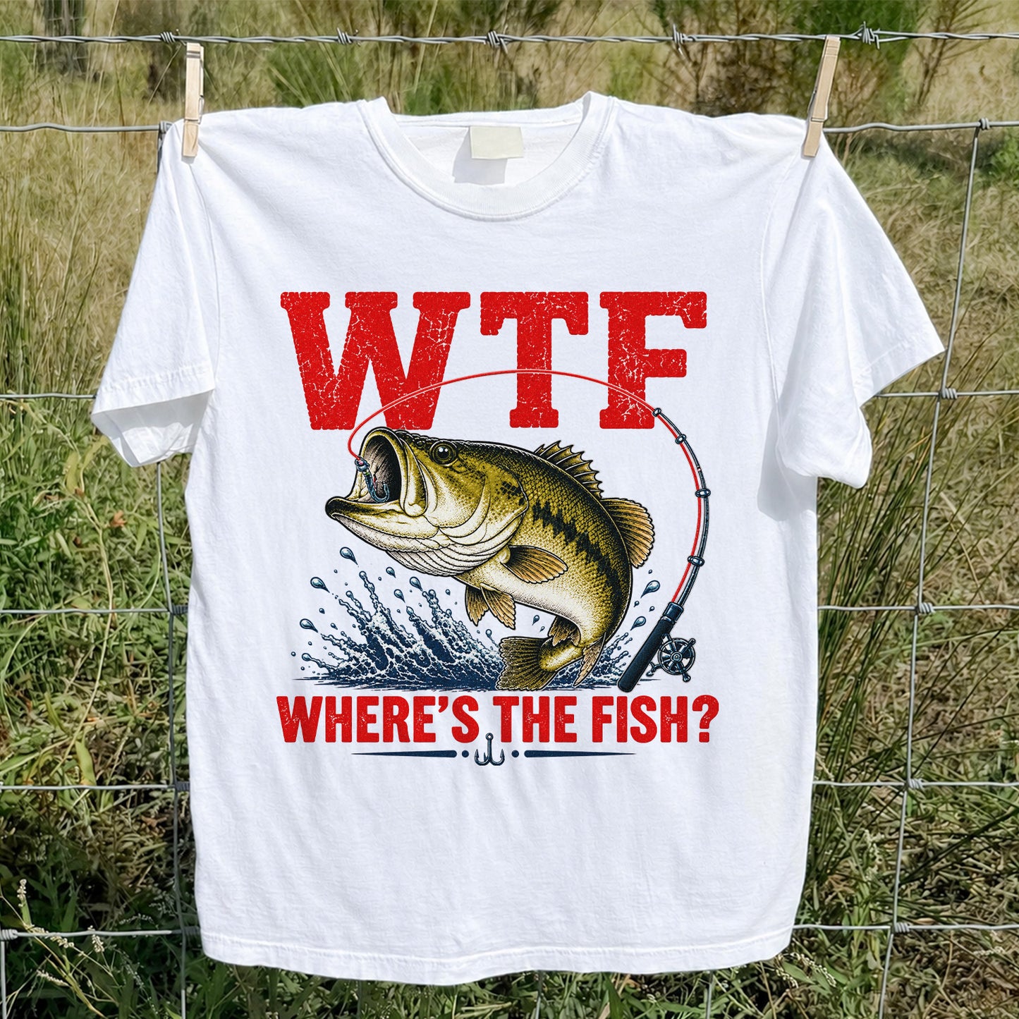 WTF Where's the Fish Largemouth Bass Funny Fishing T-Shirt
