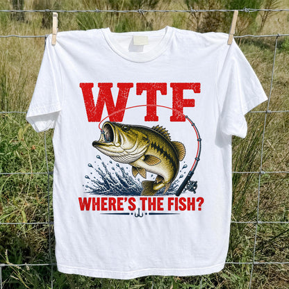 WTF Where's the Fish Largemouth Bass Funny Fishing T-Shirt