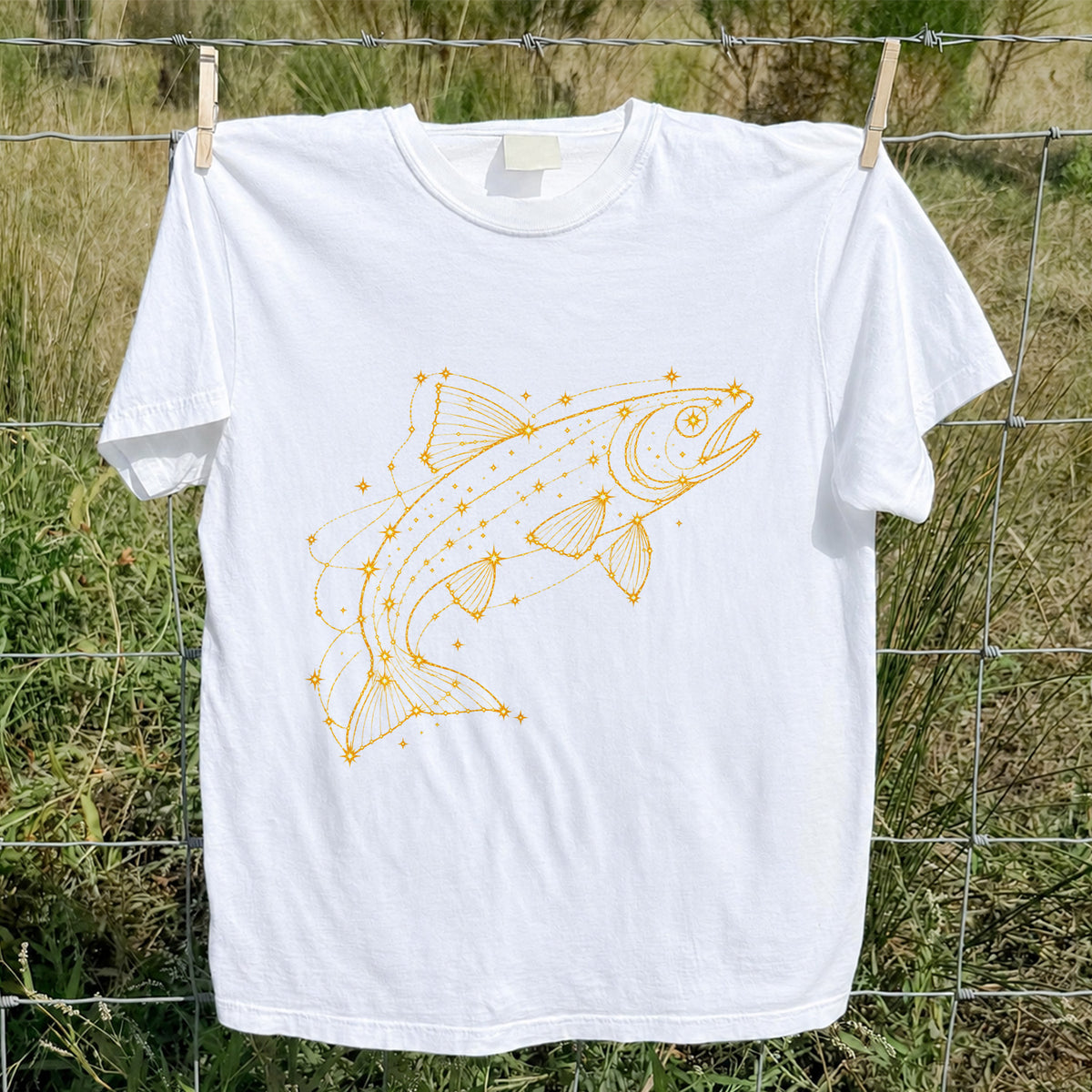 Celestial Trout Constellation Line Art Fishing Graphic T-Shirt