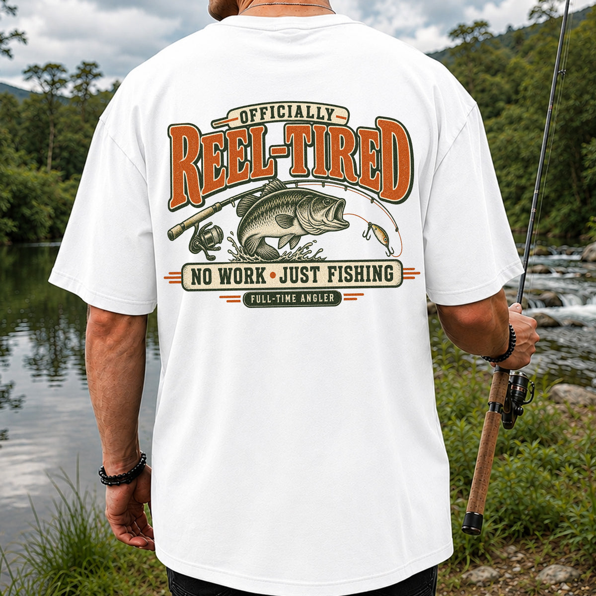 Retired Bass Fishing No Work Graphic T-Shirt | Back Print