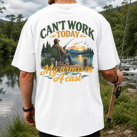 Can't Work Today My Arm Is in a Cast Fishing T-Shirt | Back Print