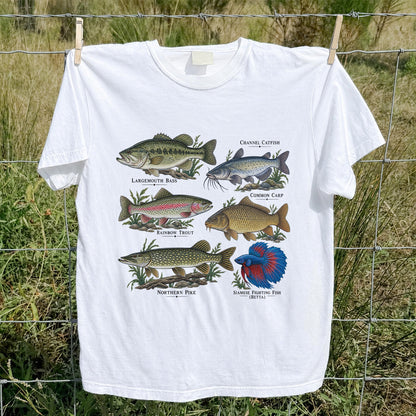 Bass Trout Catfish Carp Pike and Betta Freshwater Fish Graphic T-Shirt