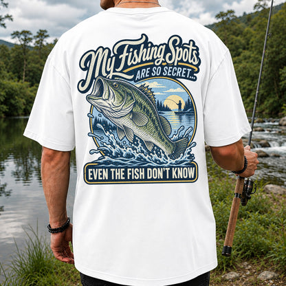 Secret Fishing Spots Largemouth Bass Graphic T-Shirt | Back Print
