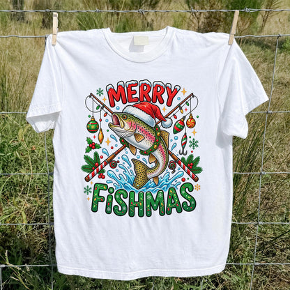 Merry Fishmas Santa Trout Christmas Fishing Graphic T-Shirt