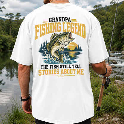 Grandpa Fishing Legend Jumping Bass Vintage Fishing T-Shirt | Back Print