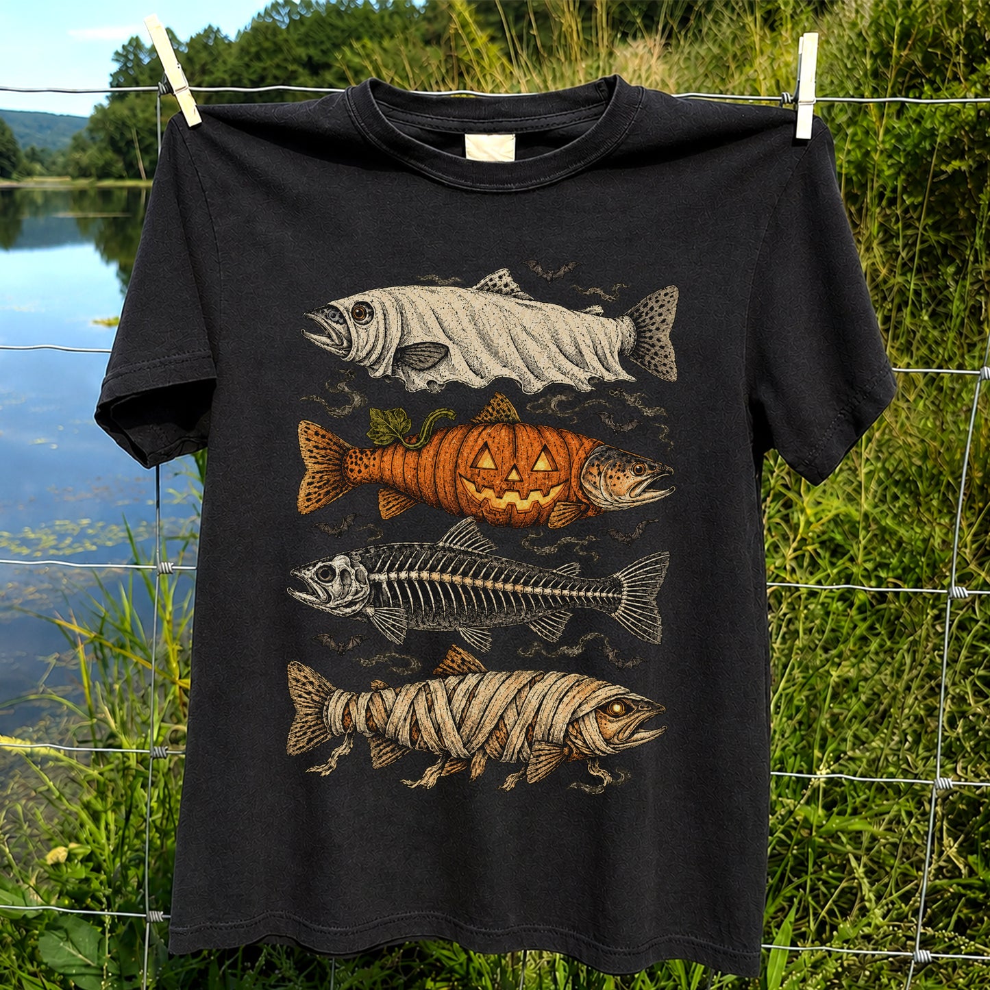 Vintage Halloween Fishing Shirt, Halloween Trout T-Shirt