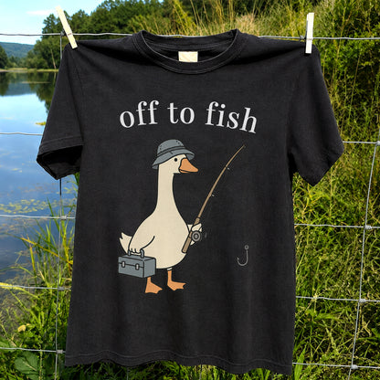 Off To Fish T-Shirt Funny Goose Fishing Shirt Vintage Angler Tee