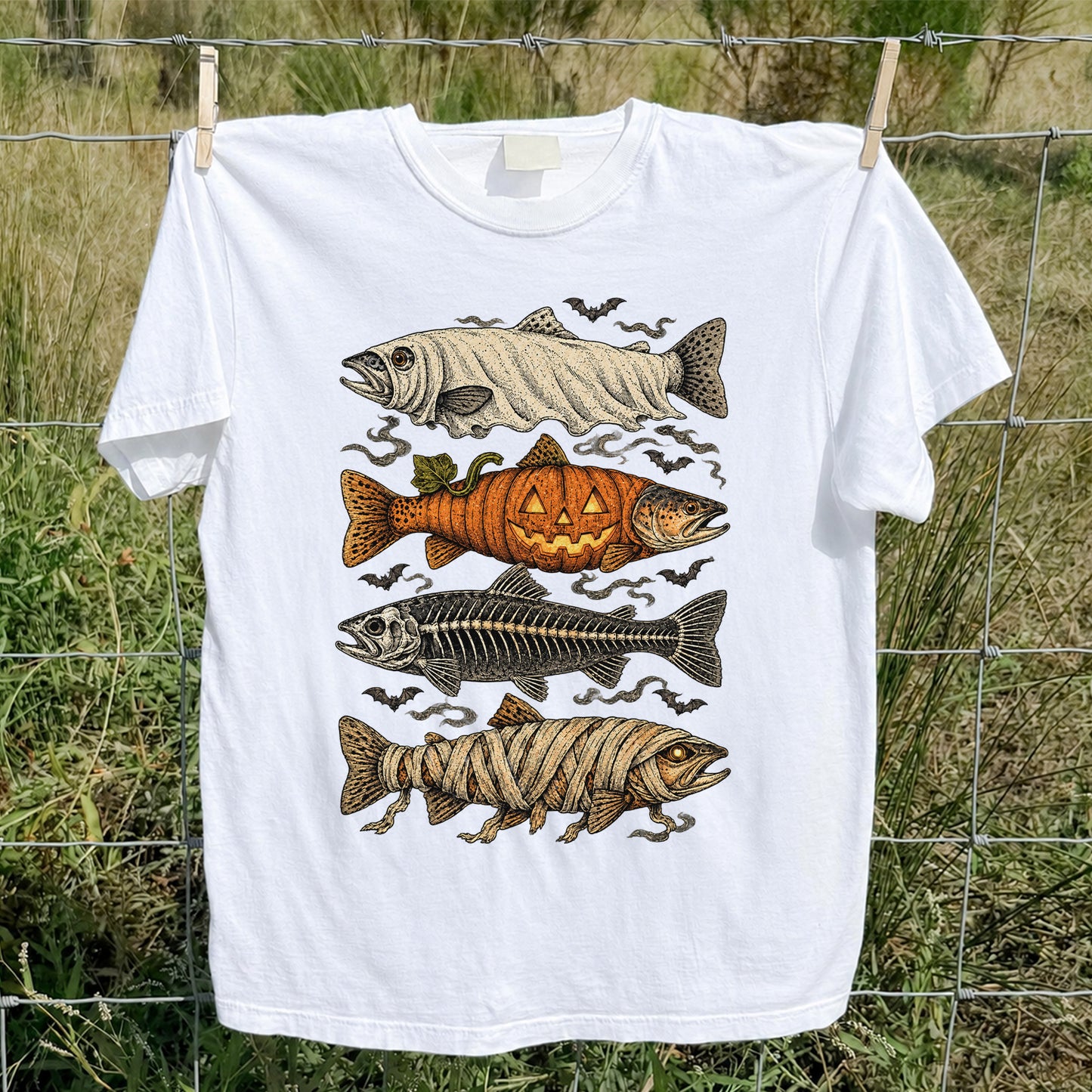 Vintage Halloween Fishing Shirt, Halloween Trout T-Shirt