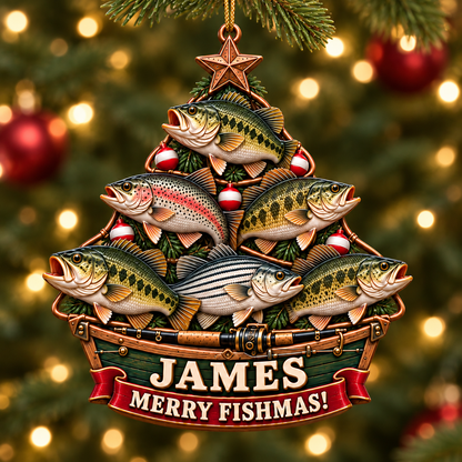 Custom Fishing Christmas Tree Ornament, Xmas Gift for Fisherman