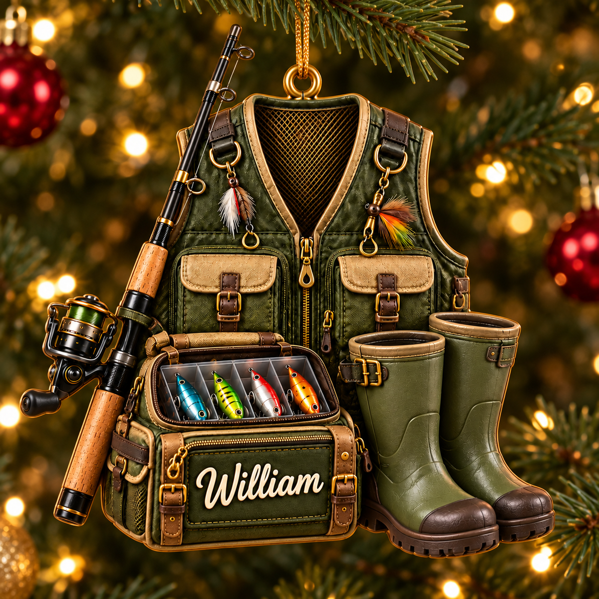 Custom Name Fishing Ornament, Christmas Gift for Fisherman