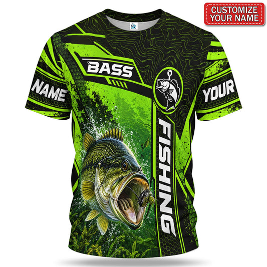 Personalized Neon Green Bass and Lure Fishing T-Shirt
