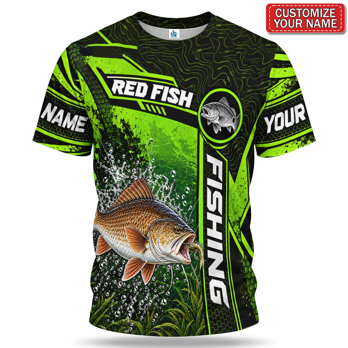Personalized Neon Green Bass and Lure Fishing T-Shirt