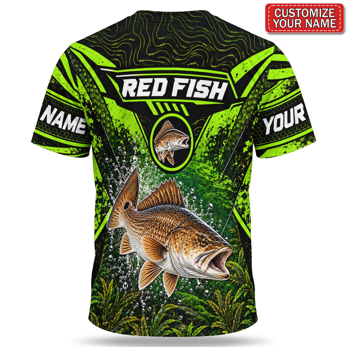 Personalized Neon Green Bass and Lure Fishing T-Shirt