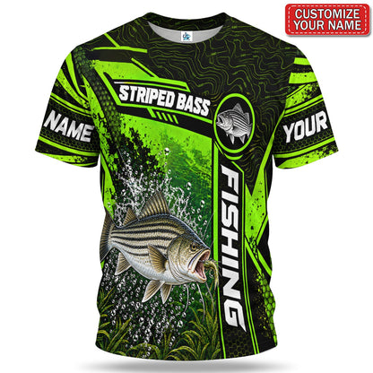 Personalized Neon Green Bass and Lure Fishing T-Shirt