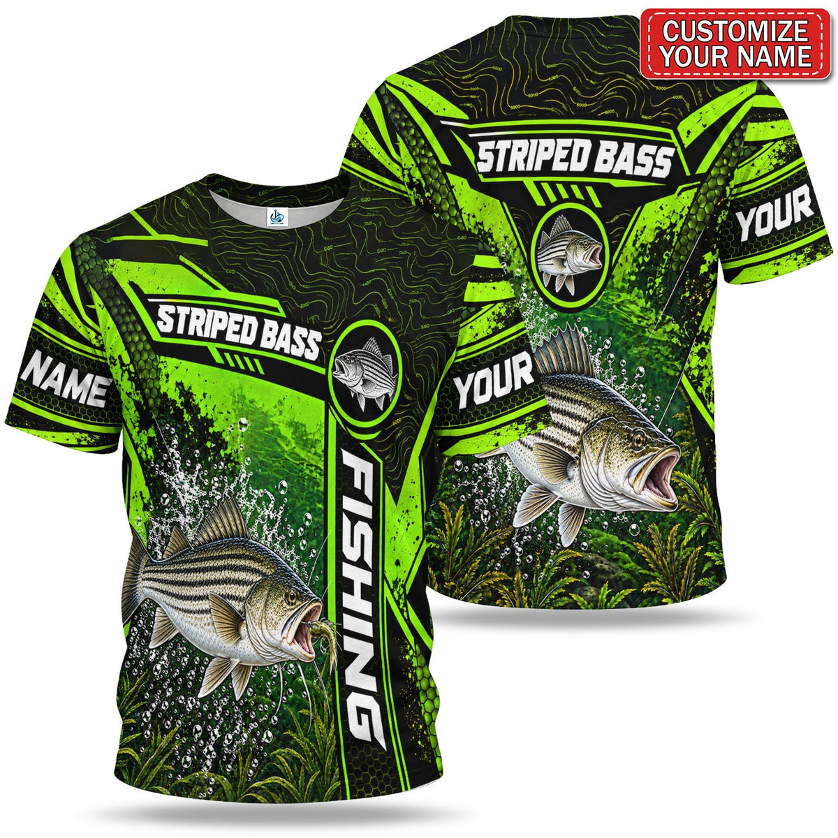 Personalized Neon Green Bass and Lure Fishing T-Shirt