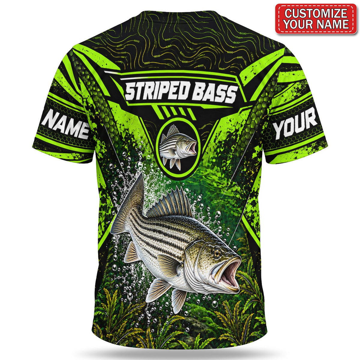 Personalized Neon Green Bass and Lure Fishing T-Shirt