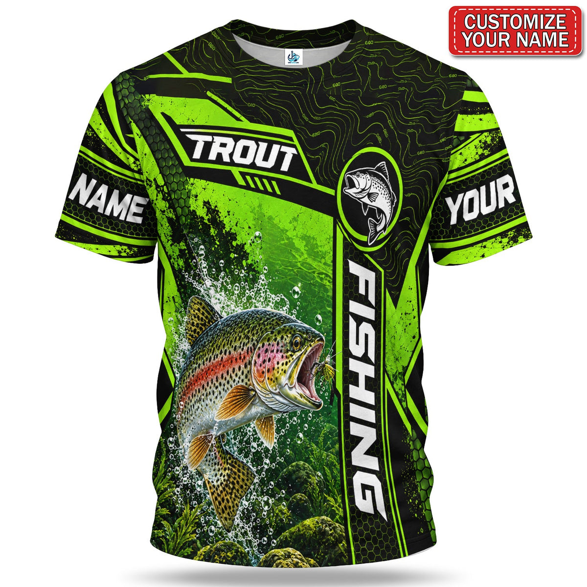 Personalized Neon Green Bass and Lure Fishing T-Shirt