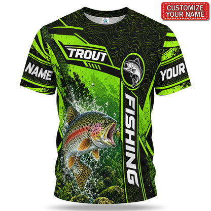 Personalized Neon Green Bass and Lure Fishing T-Shirt