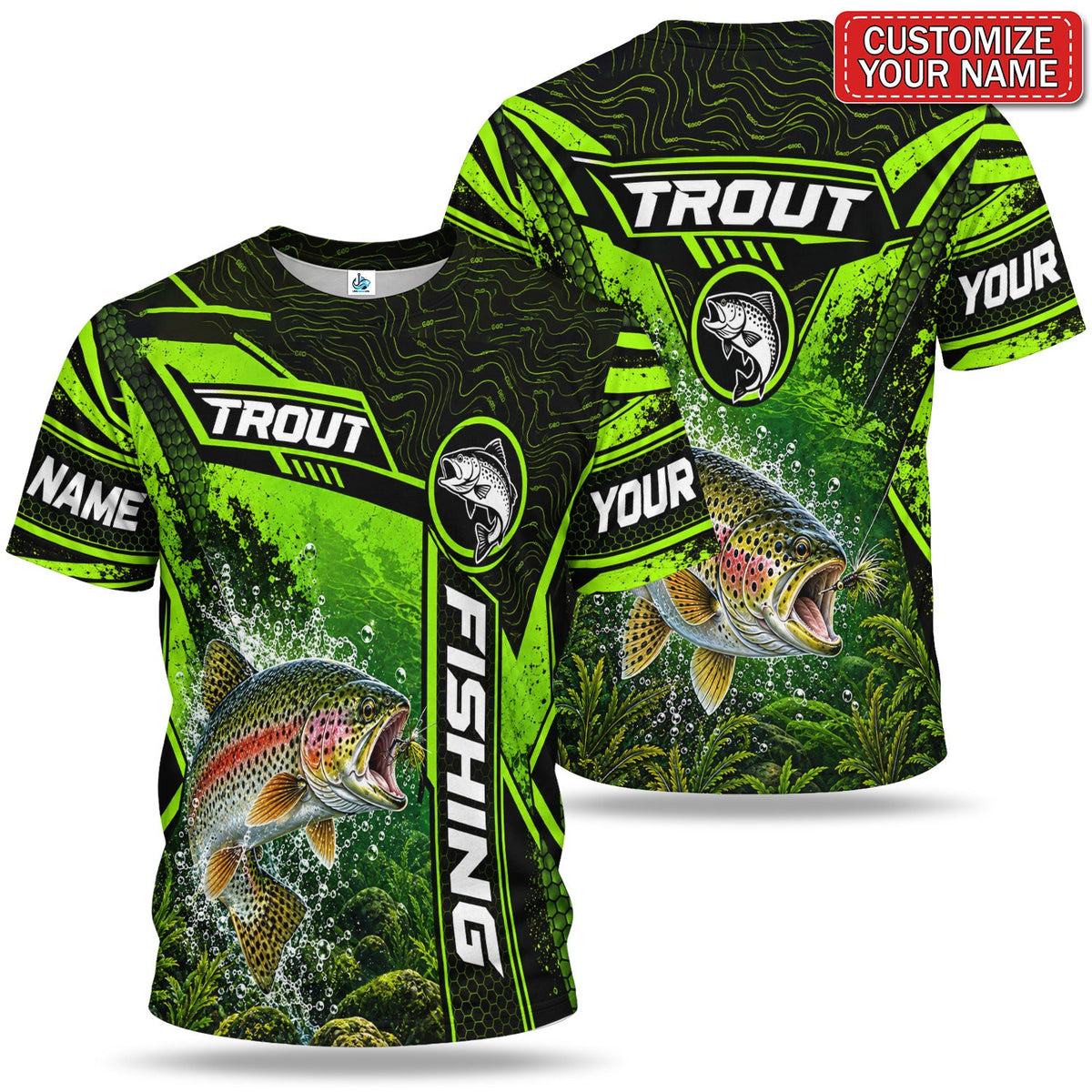 Personalized Neon Green Bass and Lure Fishing T-Shirt