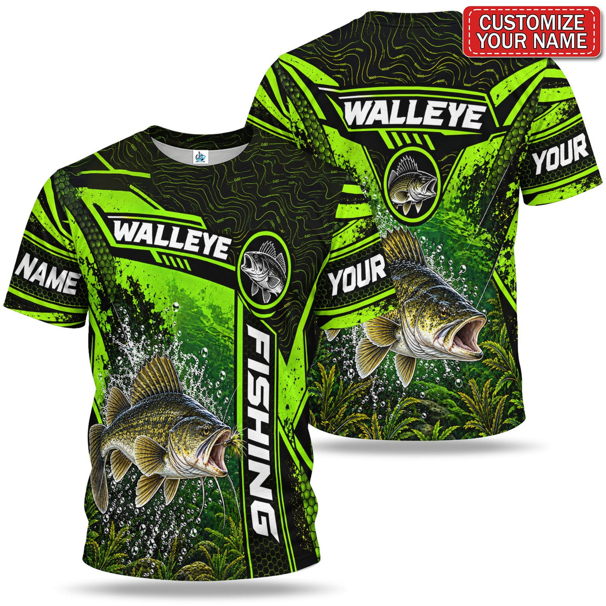 Personalized Neon Green Bass and Lure Fishing T-Shirt