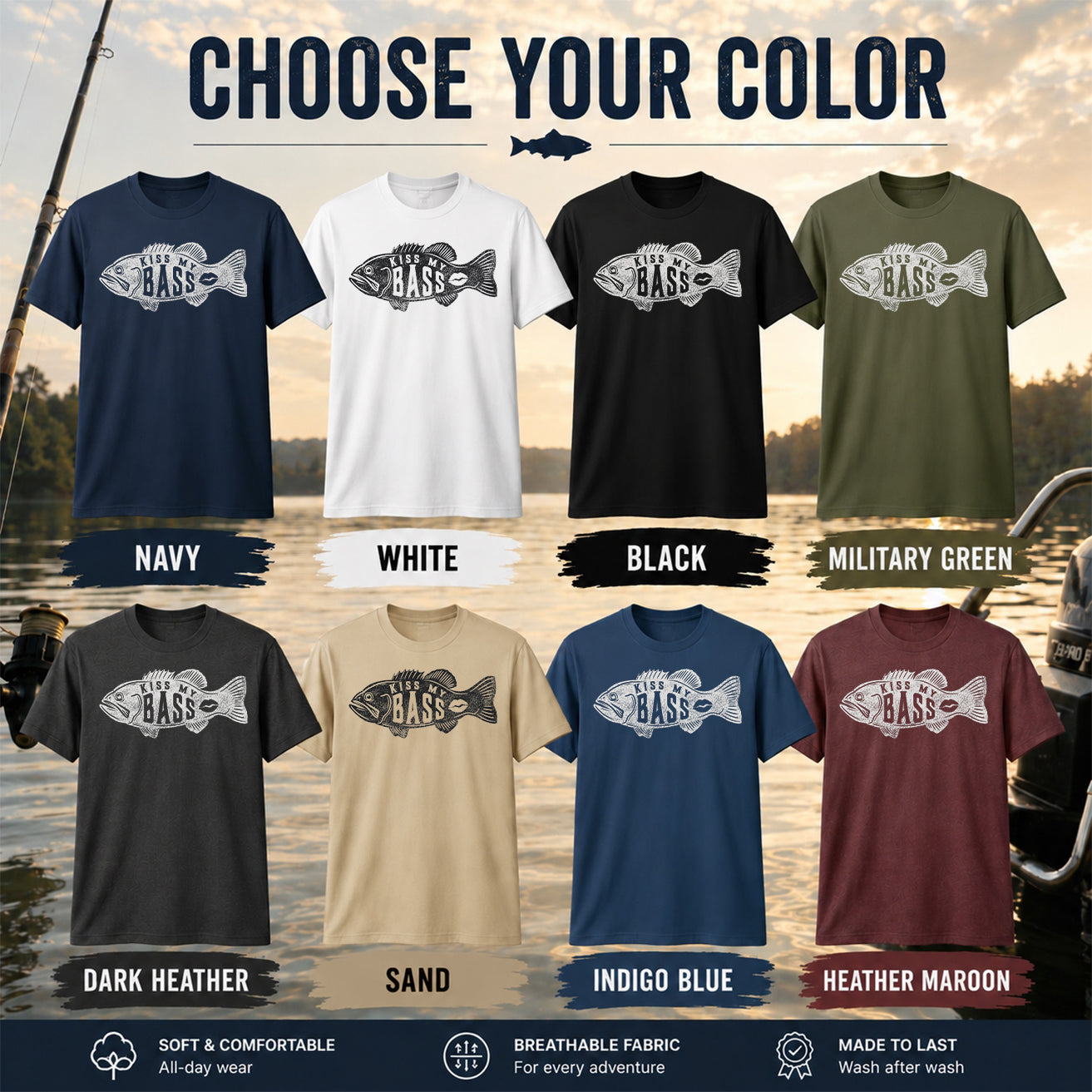 Kiss My Bass Funny Bass Fishing T Shirt for Men