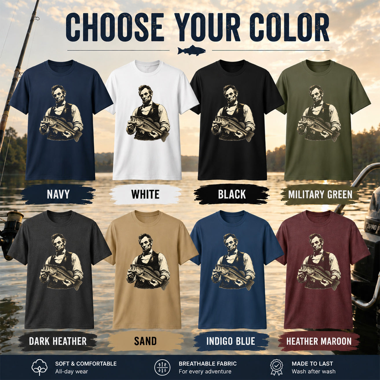 Abe Lincoln Bass Fishing T Shirt