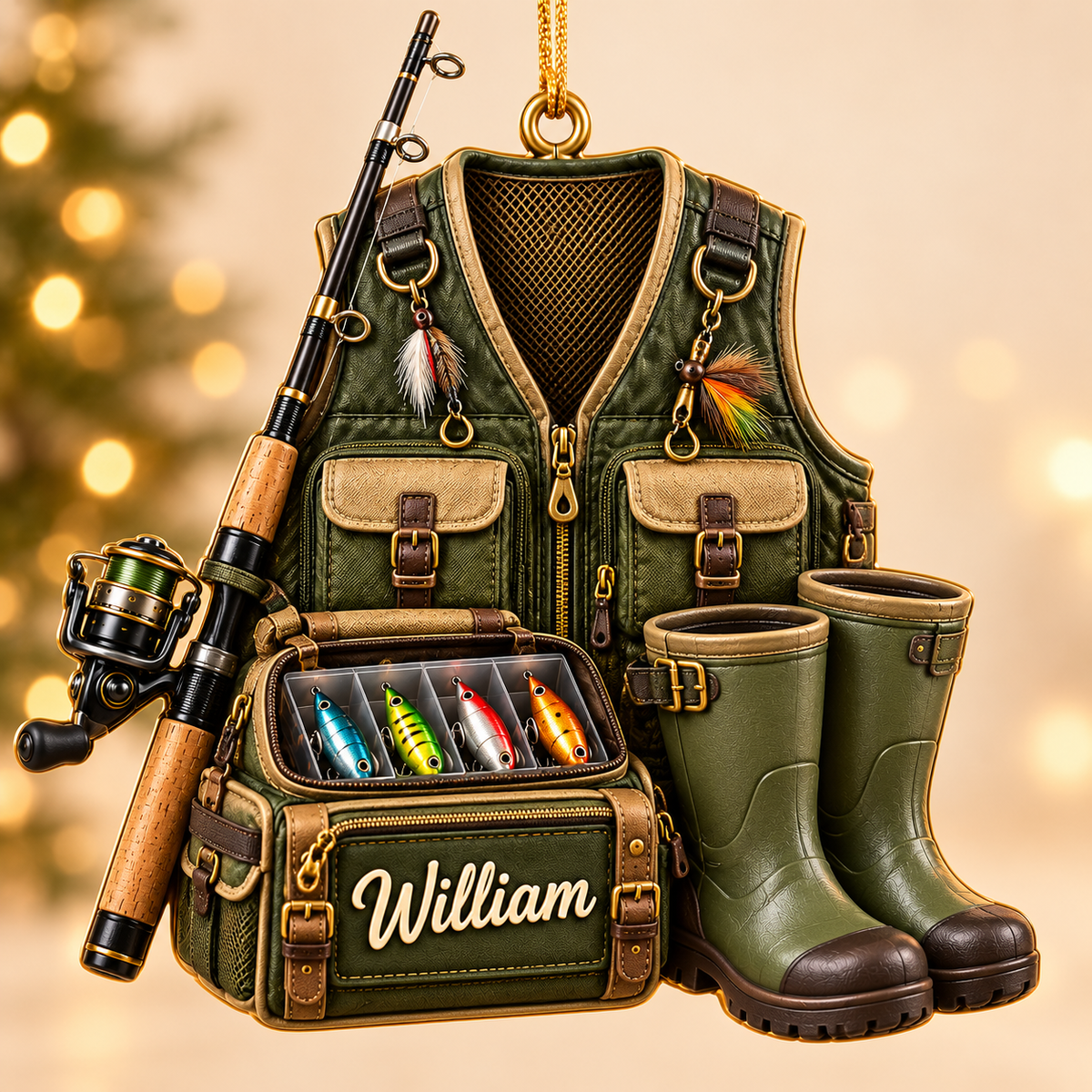 Custom Name Fishing Ornament, Christmas Gift for Fisherman
