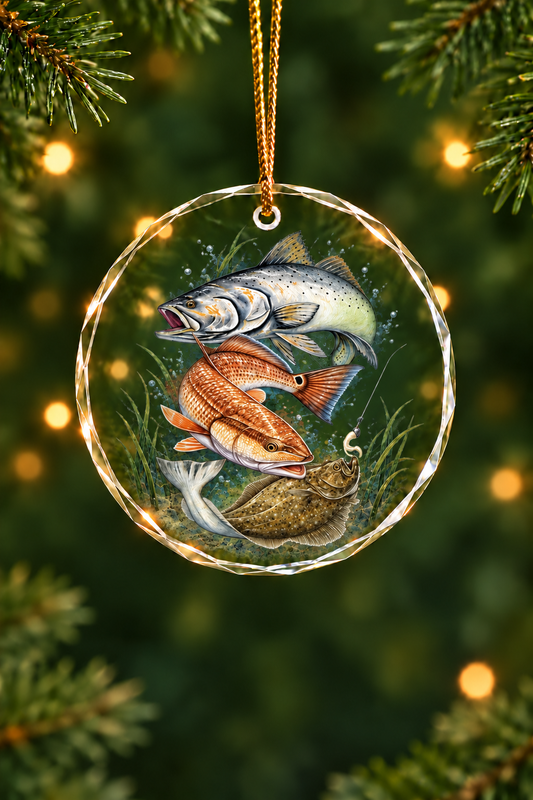 Coastal Grand Slam Glass Ornament, Angler Holiday Tree Decor