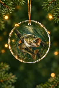 Bass Timber Strike Glass Ornament, Fisherman Christmas Gift