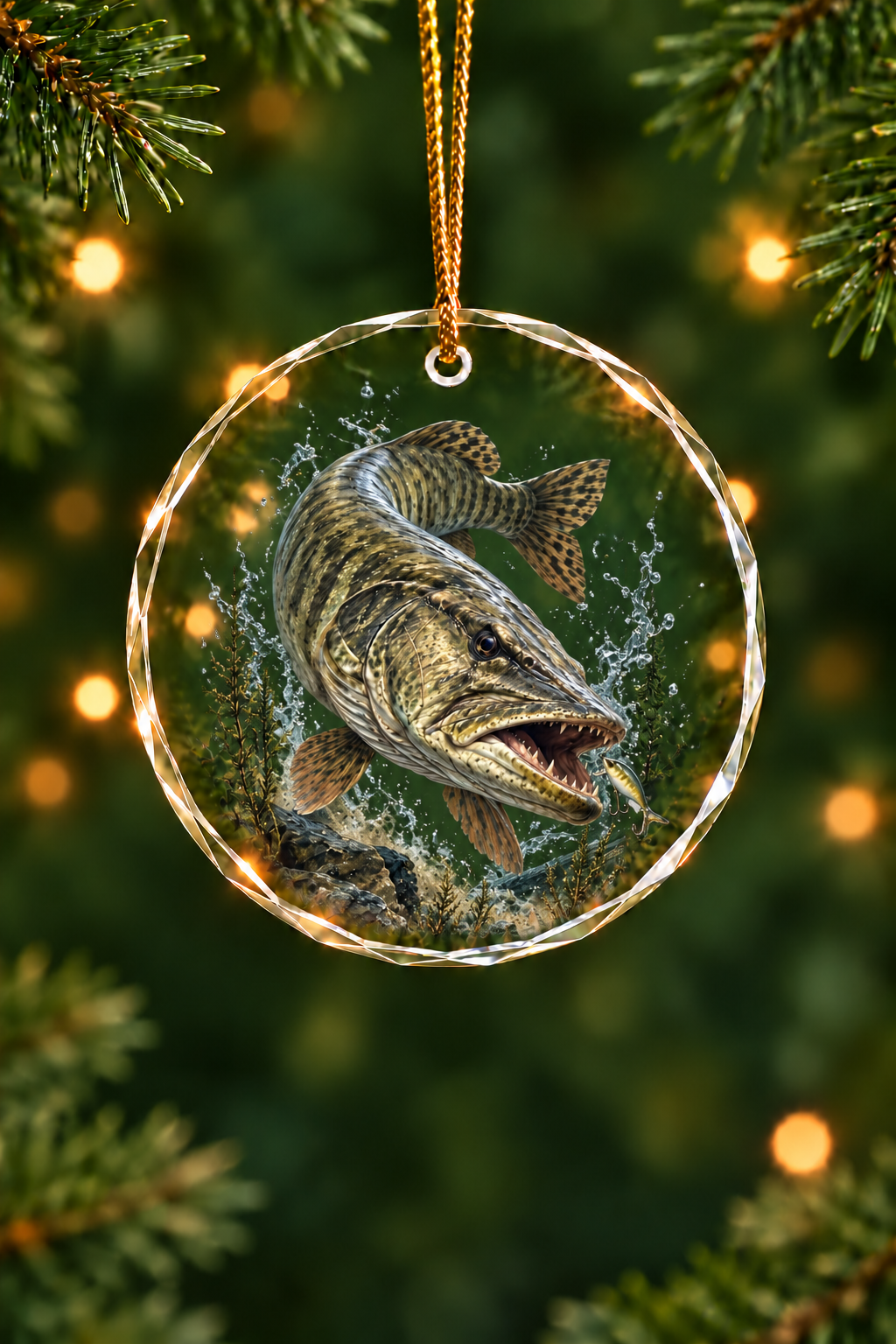 Dark Rock Musky Apex Glass Ornament, Fisherman Christmas Gift