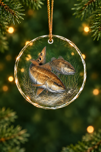 Grass Flat Redfish Glass Ornament, Fisherman Christmas Gift