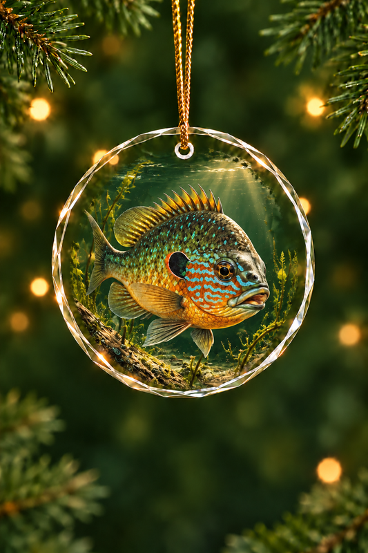Sunlit Pumpkinseed Glass Ornament, Fisherman Christmas Gift