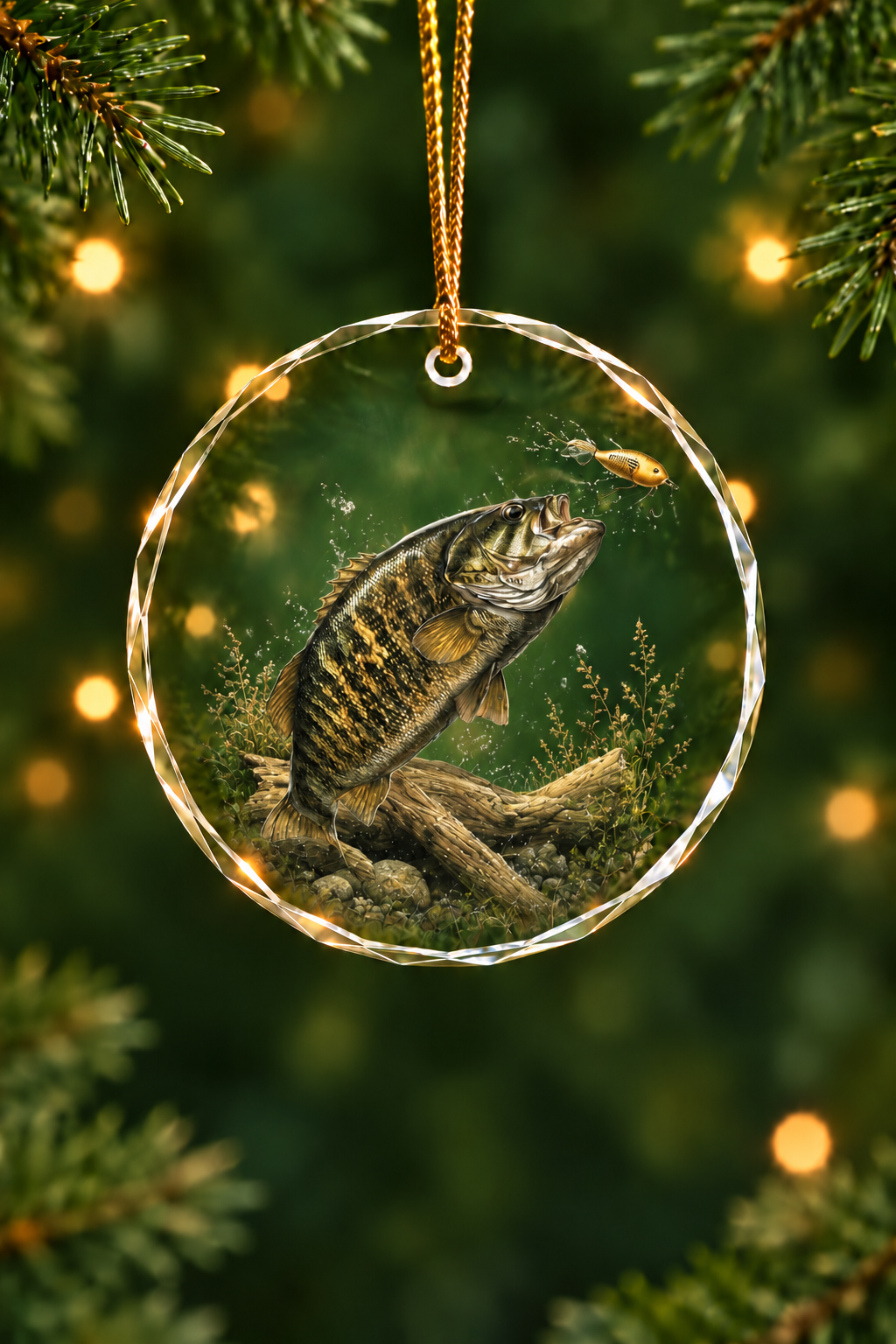 Olive Timber Bass Glass Ornament, Fisherman Christmas Gift