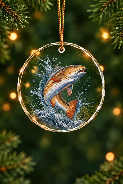Midnight Redfish Glass Ornament, Angler Holiday Tree Decor