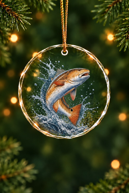 Midnight Redfish Glass Ornament, Angler Holiday Tree Decor
