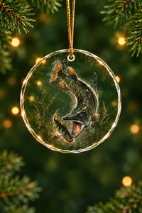 Dark Weed Musky Strike Glass Ornament, Angler Holiday Tree Decor