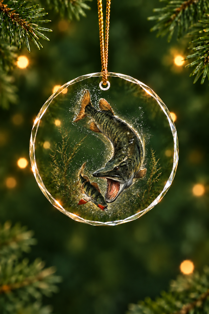 Dark Weed Musky Strike Glass Ornament, Angler Holiday Tree Decor