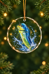Ocean Surge Golden Mahi Leap Glass Ornament, Saltwater Fishing Christmas Keepsake