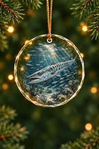 Barracuda Shadow Strike Glass Ornament, Saltwater Fishing Christmas Keepsake