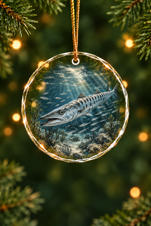 Barracuda Shadow Strike Glass Ornament, Saltwater Fishing Christmas Keepsake