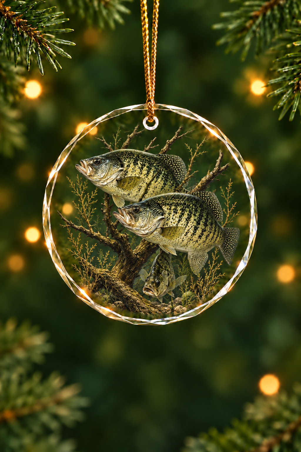Sunlit Timber Crappie Glass Ornament, Angler Holiday Tree Decor