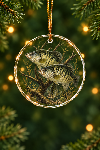 Sunlit Timber Crappie Glass Ornament, Angler Holiday Tree Decor