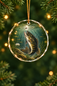 Smallmouth Bass Surface Ambush Glass Ornament, Fishing Christmas Tree Keepsake