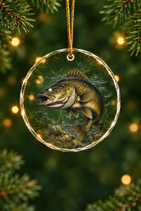 Sunlit Bottom Walleye Glass Ornament, Angler Holiday Tree Decor