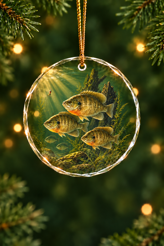 Golden Ray Bluegill School Glass Ornament, Angler Holiday Tree Decor
