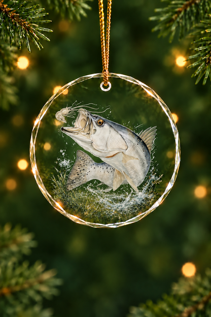 Shell Edge Speckled Trout Glass Ornament, Saltwater Fishing Christmas Keepsake