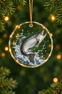 Silver King Salmon Breach Glass Ornament, Fishing Christmas Tree Keepsake