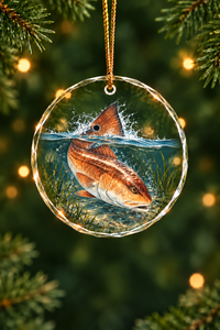 Ocean Blue Redfish Tail Tailing Glass Ornament, Saltwater Fishing Christmas Keepsake